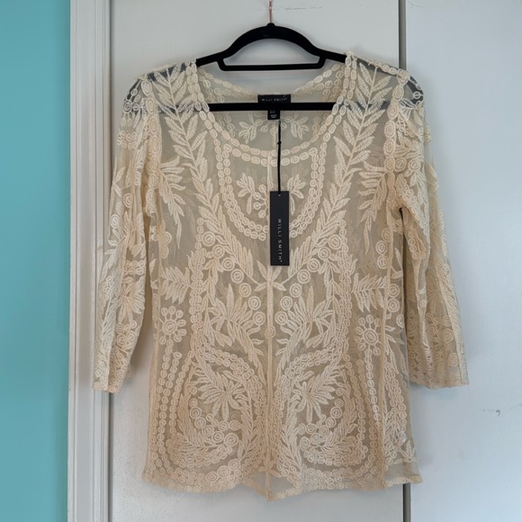 NWT Willi Smith Lace Overlay Blouse | 3/4 Sleeve Top | Creme | Size XS - Picture 1 of 5